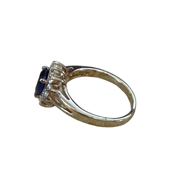 24K Gold Plated Sterling Silver Ring Blue CZ Size 8 - Picture 7 of 9